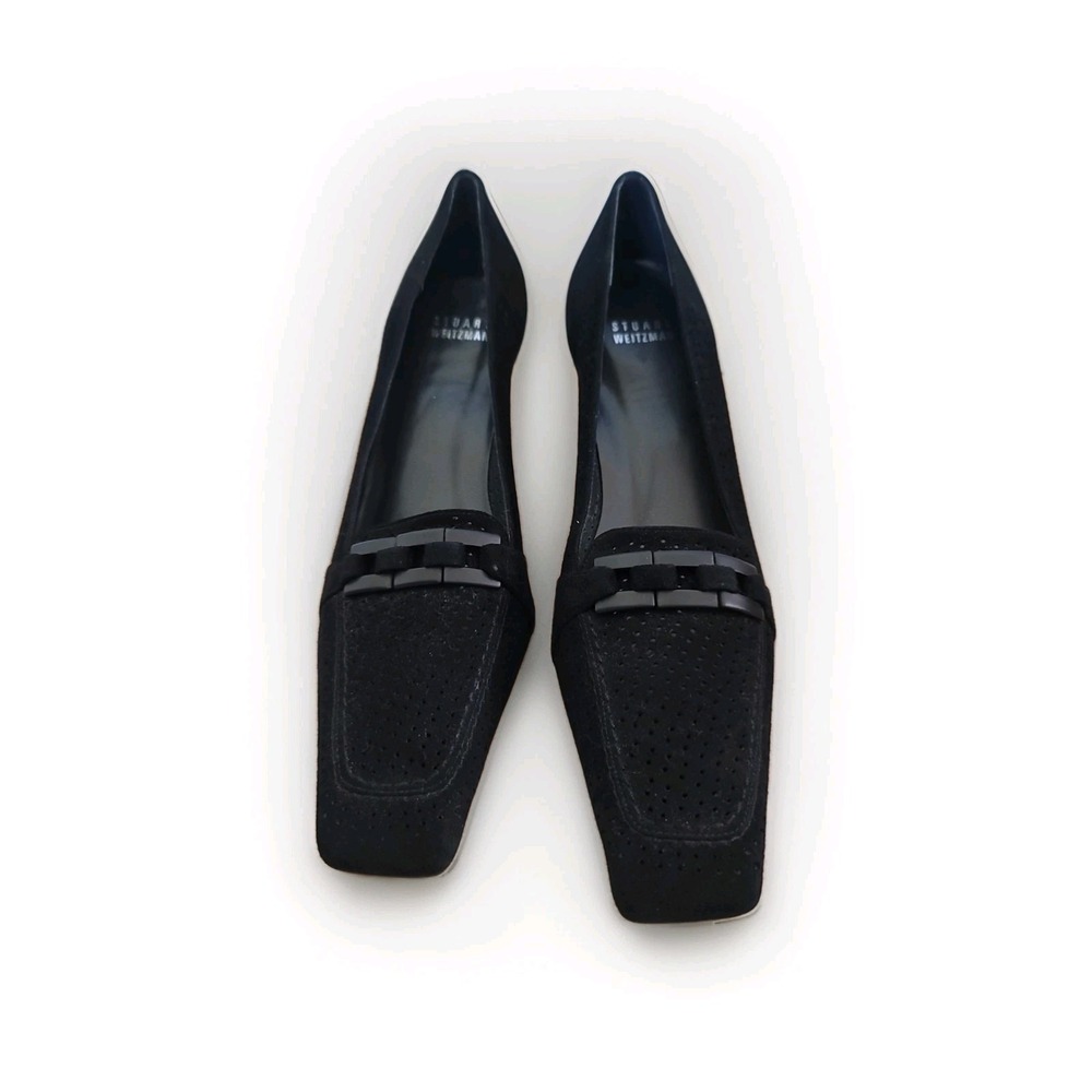 Stuart Weitzman Perforated Black Suede Classic Kitten Heel Size 9.5‎ Pump